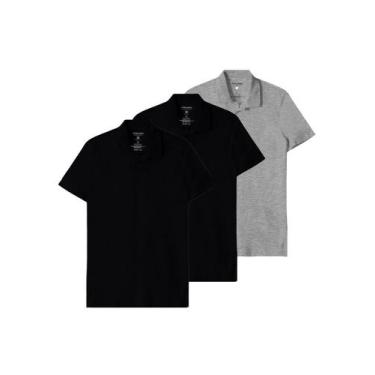 Imagem de Kit com 3 Camisetas Polo Masculina Malwee 1000004430, Preto, G