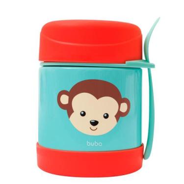 Imagem de Pote Termico Infantil 320ml Macaco Buba, 320ml, Azul e Vermelho