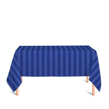 Imagem de Toalha de Mesa Retangular em Tecido Jacquard Azul Royal Listrado Tradi