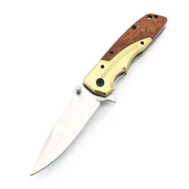 Imagem de Canivete Gold Madeira Cor Dourado Semi Automático Pesca Camping Inox -