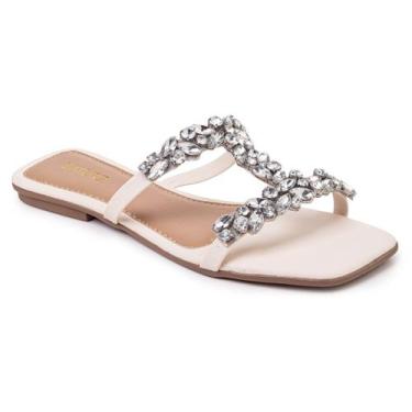 Imagem de Sandália Rasteirinha Feminina Pedraria Dourada Tira em H - Zature Stor
