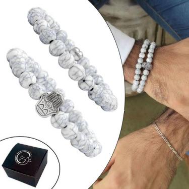 Imagem de Kit C/02 Pulseiras Bolinha Masc Mão De Fátima Branco - GRANADO ACESSÓR