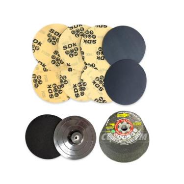 Imagem de Kit Acabamento de Mármore e Porcelanato 6 lixas + 1 Prato Suporte + 1 