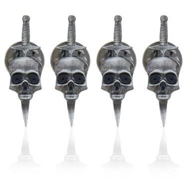 Imagem de SUPERFINDINGS Broche de caveira gótica, 4 peças, vintage, gótico, caveira, punhais, alfinete, punk, broche, crânio, alfinetes, esqueleto, peito no peito, decoração de fantasia de Dia das Bruxas, para