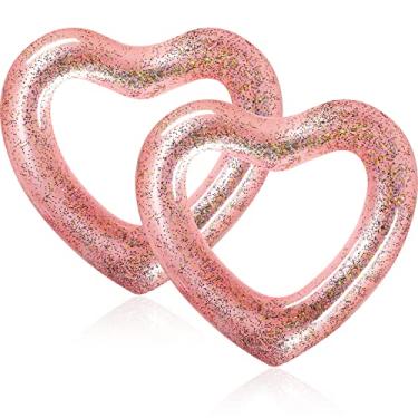 Imagem de Anéis de natação infláveis, 128 x 100 cm em forma de coração, boia de solteira para piscina, anel de natação de verão em forma de coração, festa na praia divertida na água para adultos (2 peças)