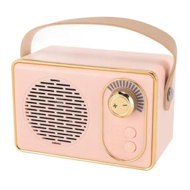 Imagem de Alto-falante de Som Estéreo Vintage, Qualidade de Som Estéreo de 360°, Alça de Transporte de Couro, Alto-falante Portátil para Quarto de Mesa, Sala de Estar (Rosa)