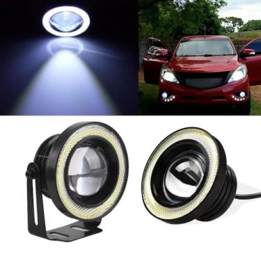 Imagem de OtpOutopa 2 lâmpadas de LED Angel Eagle Eye, luzes de neblina, 6,3 cm/7,6 cm/8,9 cm, DIY luzes diurnas COB 30W 7000K 1200LM DRL lâmpadas para carro, motocicleta, caminhão, barco (6,3 cm, círculo