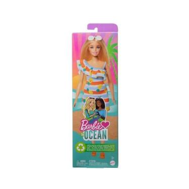Imagem de Boneca Barbie Loira Loves The Ocean Vestido Listrado HLP92 Mattel