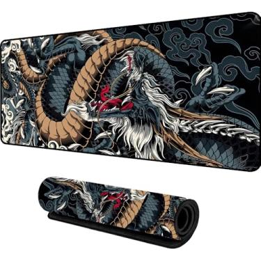 Imagem de Mouse Pad Gamer Speed Extra Grande Profissional 70x35 x3mm Bordas Costuradas e Base Antiderrapante Dragão Azul Premium