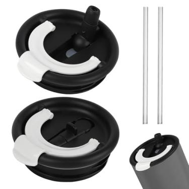 Imagem de Pacote com 2 tampas de substituição de canudo flip, substituição de tampa de copo de 1,134 g para Stanley Quencher, com 2 canudos, duas tomadas, compatível com acessórios Stanley Cup tampas à prova de