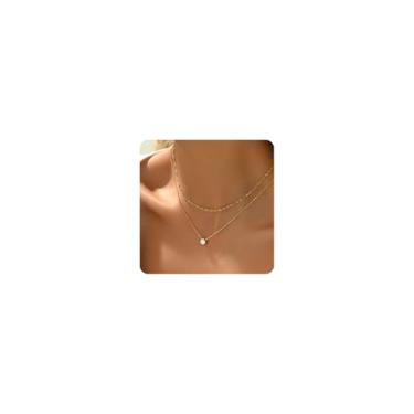 Imagem de NONAMOIS Colar feminino com pingente de lua e estrela do mar banhado a ouro 18 K banhado a ouro 18 quilates com opala branca redonda, colar de pérola em ferradura da sorte, joia de aço inoxidável, Aço