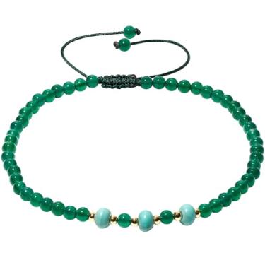 Imagem de Xfoxstal Tornozeleira com contas de ágata verde espiritual/turquesa, ajustável, feita à mão, para o verão, praia, joias, boho, tornozeleiras para mulheres, boa sorte, Medium, Pedra, Ágata