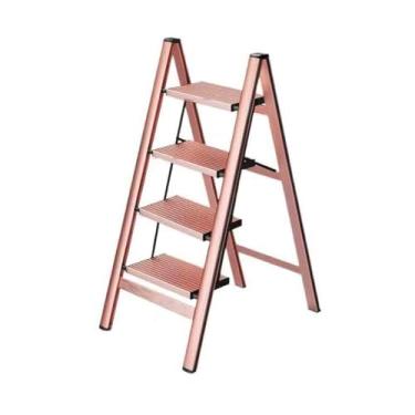Imagem de Escada dobrável Escada Doméstica Interna Multifuncional Engrossada Liga de Alumínio Escada Dobrável Três Degraus Escadas Portátil Pequena Escada Bancos Banco de degrau dobrável(Pink,Grande)