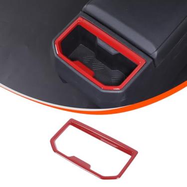 Imagem de Adesivos de painel de acabamento de porta copo traseiro interno ABS para carro, compatível com Toyota Tacoma 2024 2025+, suporte de copo traseiro acessórios de painel protetor (vermelho)