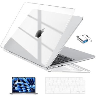 Imagem de EooCoo Capa compatível com MacBook Air de 13 polegadas 2024 2023 2022 M3 A3113 M2 A2681, capa rígida de plástico transparente de 13,6 polegadas + película de teclado TPU + protetor de tela,