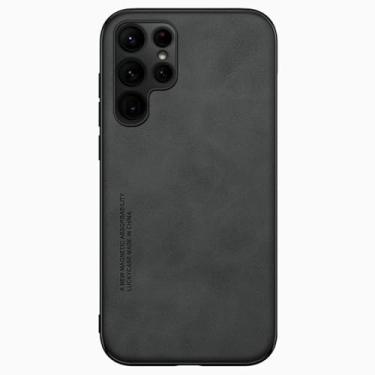Imagem de LYJSMGZ Capa de couro para Samsung Galaxy S25 Ultra/S25 Plus/S25, capa de proteção de luz anti-impressão digital fosca suporta sucção magnética de veículos, preta, S25 Plus
