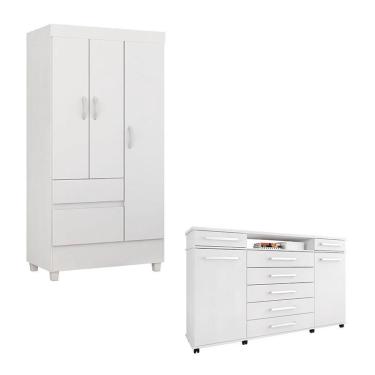 Imagem de Cômoda London e Guarda Roupa Solteiro Wind Branco Flex - Demóbile