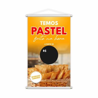 Imagem de Banner Temos Pastel Frito Na Hora Sabor Preço Lona 80X50Cm
