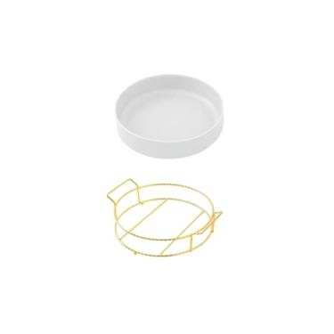 Imagem de Prato de confeitaria de cerâmica de ferro forjado, prato de sobremesa de salada de frutas de hotel - branco semibrilhante - rack de pratos de 15 cm