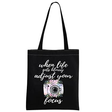 Imagem de MBMSO Bolsa de maquiagem para fotógrafos quando a vida ficar borrada, ajuste seu foco, presentes inspiradores para amantes da fotografia, Bolsa Focus Photographer preta, Medium