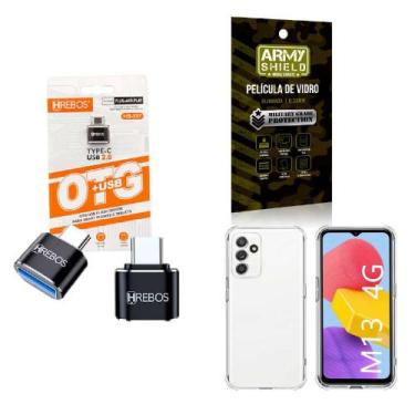 Imagem de Kit Adaptador USB para Tipo C + Capinha Samsung M13 + Película 3D - HR
