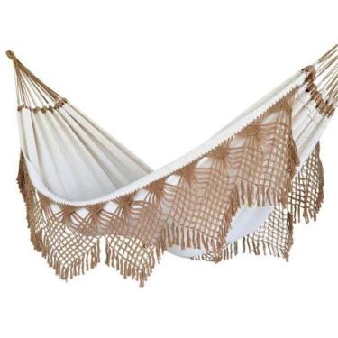 Imagem de rede de dormir descanso casal bege com caramelo ostra gigante 4,20m - 