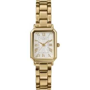 Imagem de Timex Relógio feminino de 21 mm, pulseira dourada, mostrador branco, caixa dourada, Dourado