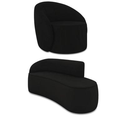 Imagem de Sofá 3 Lugares Orgânico 180cm Morgan E Poltrona Lua Veludo Preto D03 - D`rossi