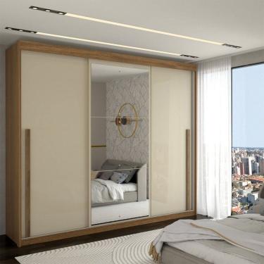 Imagem de Guarda-Roupa Casal Cardial 3 Portas 6 Gavetas com Espelho Cinamomo/Off White - Panorama Móveis