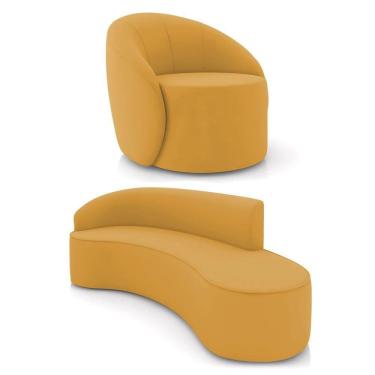 Imagem de Sofá 4 Lugares Orgânico 220cm Morgan E Poltrona Lua Veludo Mostarda D03 - D`rossi