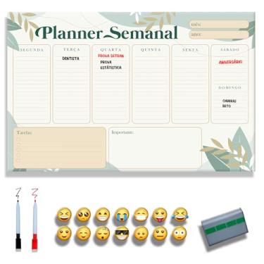 Imagem de Quadro Lousa Planejador Mensal/Planejamento Semanal/Planner/Planner Parede 40x60 Metal - Quadro Branco 2 canetas e 12 imãs (BEGE, 30x40)