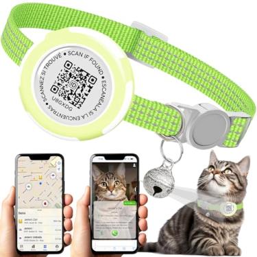 Imagem de Coleira impermeável para gatos AirTag, coleira Airtag para gatos com etiqueta QR ID e reflexiva, coleira leve para Apple Air, suporte oculto para rastreador GPS para gatos, gatinhos (verde)