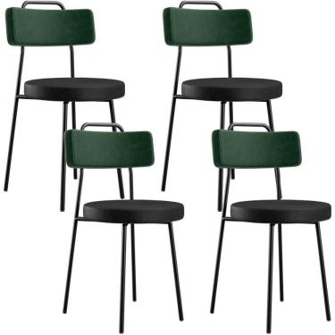 Imagem de Kit 04 Cadeiras Estofada Para Sala Jantar Barcelona L02 Facto Verde Musgo Couríssimo Preto - Lyam