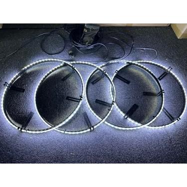 Imagem de Anéis de ferro resistentes de base preta, luzes brancas puras de 38 cm, para carro, caminhão, luzes de rodas, interruptor/controle remoto branco sólido 288 LEDs, luzes de pneu anel de metal