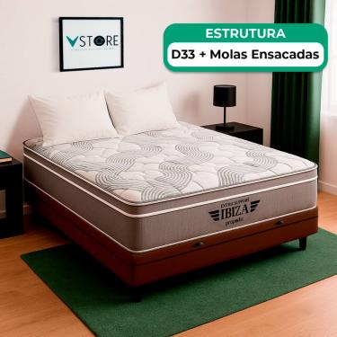 Imagem de Cama Box Baú Casal e Colchão Ibiza Molas Ensacadas V-Store