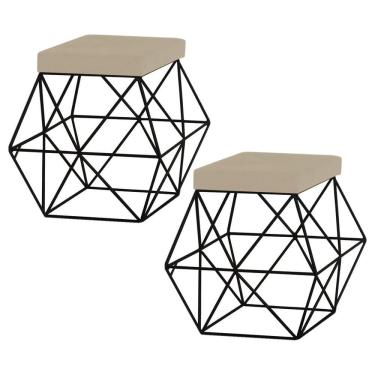 Imagem de Kit 2 Puffs Decorativo Base Preto Trixie Veludo Bege