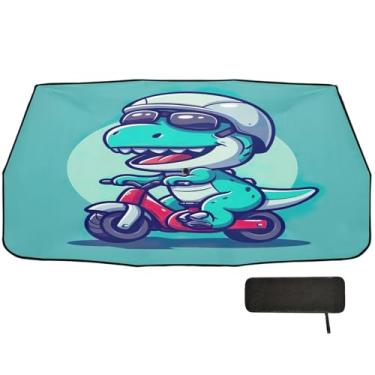 Imagem de Para-brisas de dinossauro andando de motocicleta para-sol cobertura completa guarda-chuva de carro para-brisa frontal, viseira solar para SUV