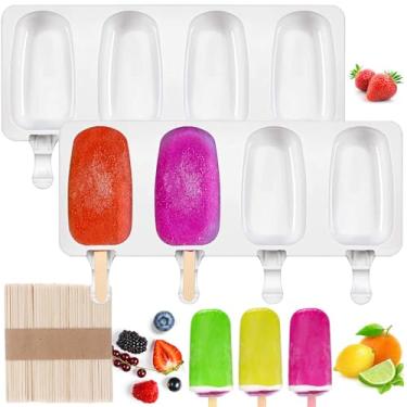 Imagem de Conjunto de 2 moldes de picolé para bolo, moldes de picolé de silicone, 4 cavidades, molde oval de bolo com 50 palitos de madeira para sorvete DIY, pop de bolo de verão, bolos