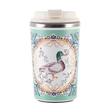 Imagem de Caneca de café de 300 ml e 450 ml, 286.3 g e 430.9 g, aço inoxidável 304 e revestimento de cerâmica interior, acompanha xícara de café com uma base de ventosa, abertura de tampa com um clique, dois