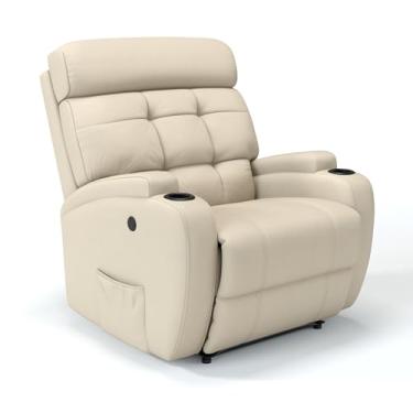 Imagem de Poltrona do Papai Reclinável Elétrica bivolt Com Massageador Revestimento em Couro Bovino Com carregador USB para Celulares - Modelo Florença (Bege)