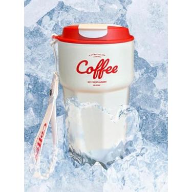 Imagem de Garrafa Térmica para Café com Tampa, 420ml, Vermelha, com Alça de Transporte (Branco)
