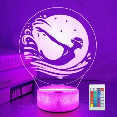 Imagem de OkiyiD Luz noturna de natação para meninas e mulheres, lâmpada esportiva 3D com 16 cores variáveis, presente esportivo para mulheres nadadoras
