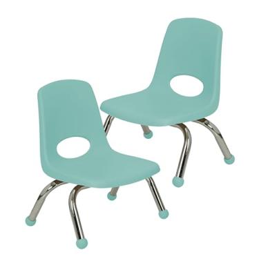 Imagem de Cadeira escolar empilhável de 20 cm, assento de estudante empilhável com pernas de aço cromado e deslizadores esféricos; para creche, pré-escola e escola em casa - Seafoam (pacote com 2), 15407-SF