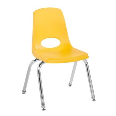 Imagem de Cadeira escolar empilhável de 35,5 cm, assento de estudante empilhável com pernas de aço cromado e deslizadores esféricos; para sala de aula, escola em casa ou espaço de aprendizagem - amarelo