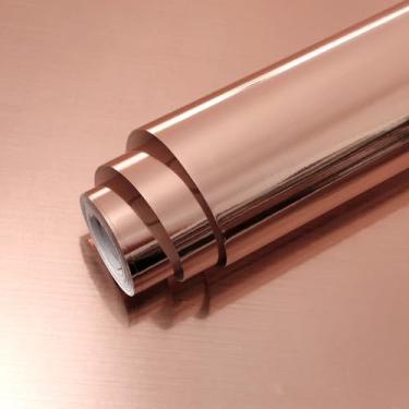 Imagem de Qianglive Papel de contato de aço inoxidável ouro rosa papel de parede metálico removível para eletrodomésticos rolo autoadesivo decorativo para cozinha geladeira lava-louças armários 44,5 x 609,6 cm