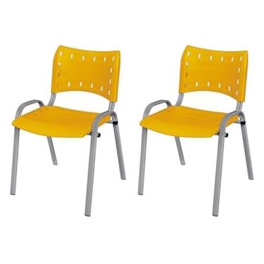 Imagem de Kit 2 Cadeira Iso Base Cinza Igreja, Escola, Escritorio Amarelo