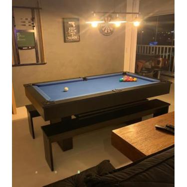 Imagem de Mesa de Sinuca e jantar com 2 Bancos - 2,00x1,10 - Azul royal