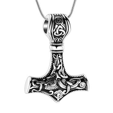 Imagem de Mjolnir Thors Hammer Cremation Jewelry for Ashes Pendant - Colar com urna de martelo Thors com mini urna de lembrança memorial joia de cinzas para homens/mulheres, Aço inoxidável, aço inoxidável