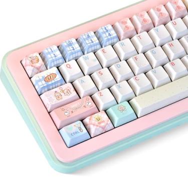 Imagem de XVX Cute Keycaps, White PBT Keycaps Cherry Profile, conjunto de teclas personalizadas Doubleshot 124 teclas, compatibilidade universal para 60%, 65%, 75%, 100% teclado