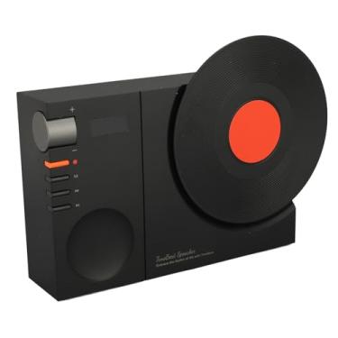 Imagem de Alto-falante estilo toca-discos, alto-falante portátil sem fio, compartimento embutido para cartão de memória, recarregável por USB, versátil para uso no escritório (preto)